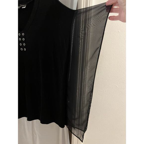 Chicos Travelers Black Boxy Sheer Chiffon Trim Sz 3/xl Wrinkle Free - Picture 2 of 7